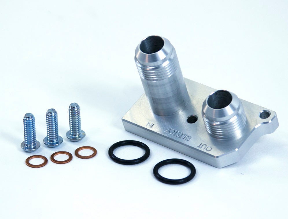 Sikky Oil Pan Adapter Block, Bottom Port -10AN Oil Line Nipple Style For Remote Oil Filter Lines
