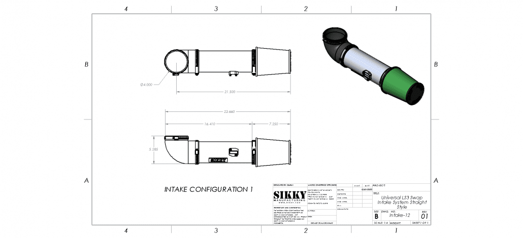 Sikky Universal LS3 Swap Intake System Straight with Card Style MAF flange  12" Long